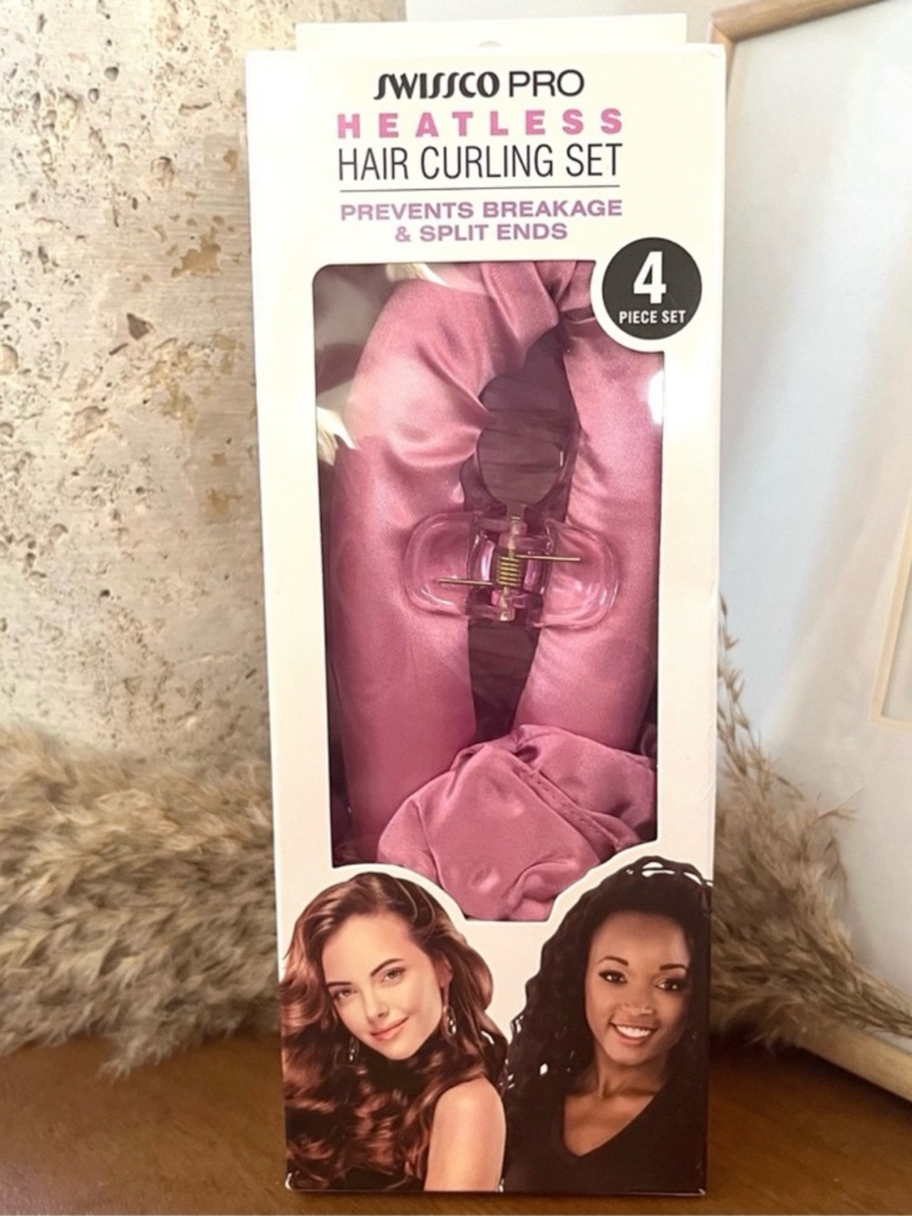 SWISSCO Pro Heatless Hair Curling Set - Pink (4-Piece)